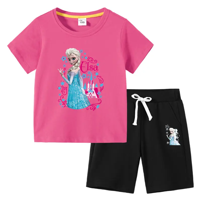 2023 Frozen Print Kids T-Shirt & Pants Set Blue Gray