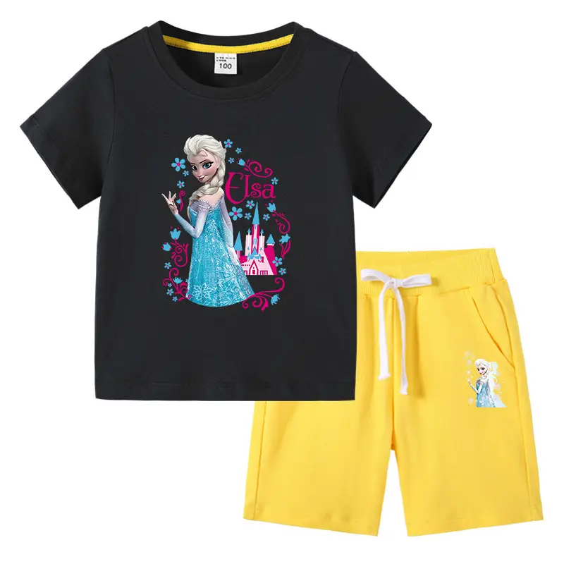 2023 Frozen Print Kids T-Shirt & Pants Set Blue Gray