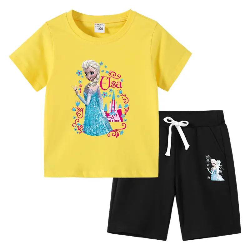 2023 Frozen Print Kids T-Shirt & Pants Set Blue Gray
