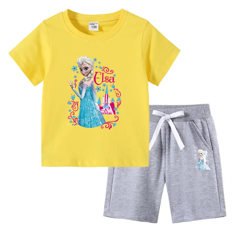 2023 Frozen Print Kids T-Shirt & Pants Set Blue Gray
