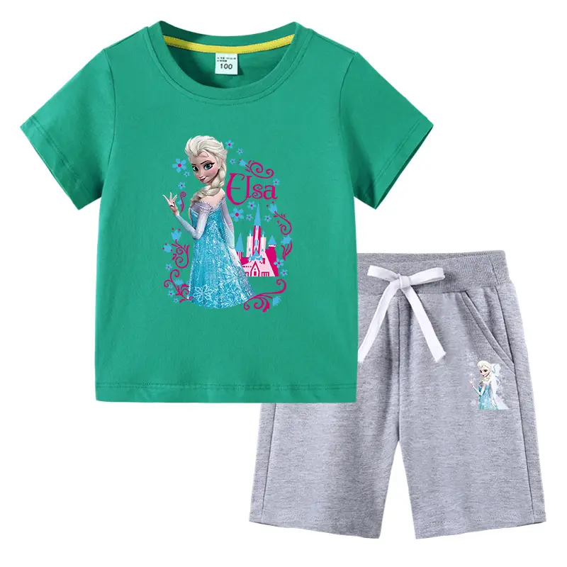 2023 Frozen Print Kids T-Shirt & Pants Set Blue Gray