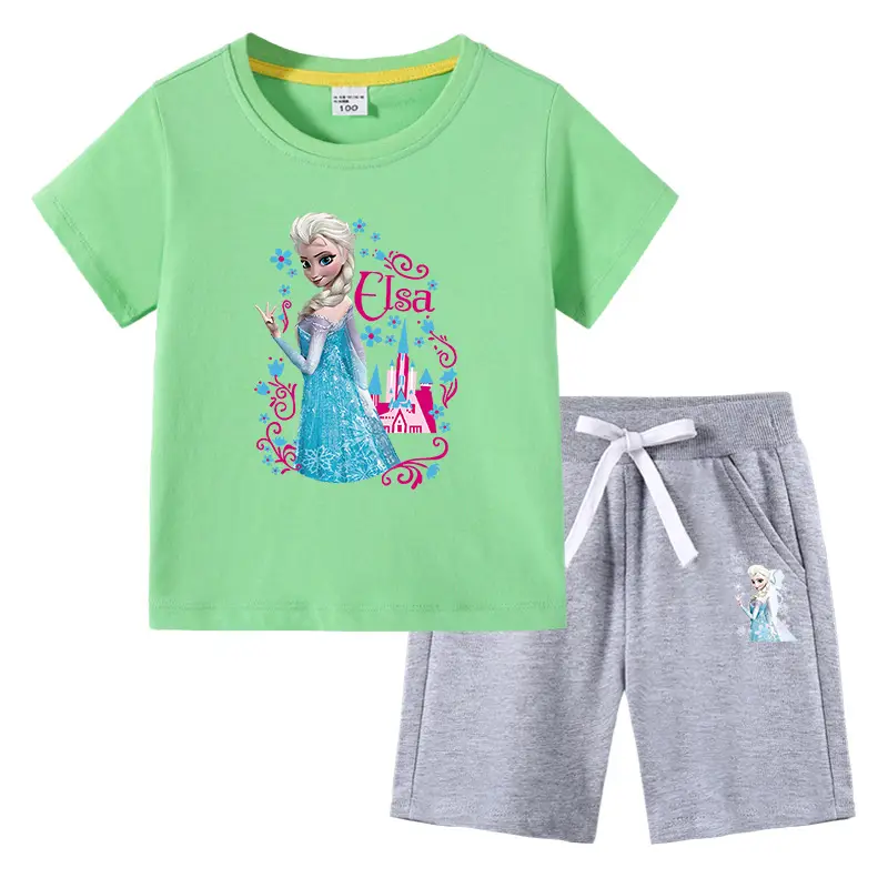 2023 Frozen Print Kids T-Shirt & Pants Set Blue Gray