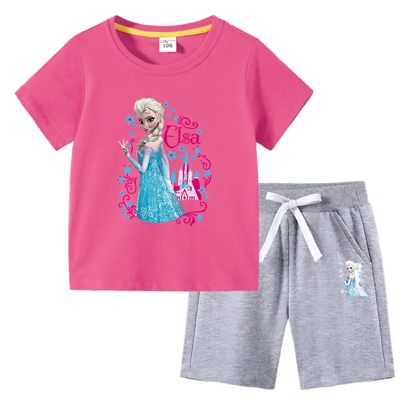 2023 Frozen Print Kids T-Shirt & Pants Set Blue Gray