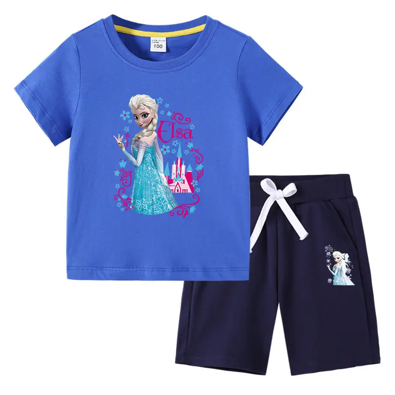 2023 Frozen Print Kids T-Shirt & Pants Set Blue Gray