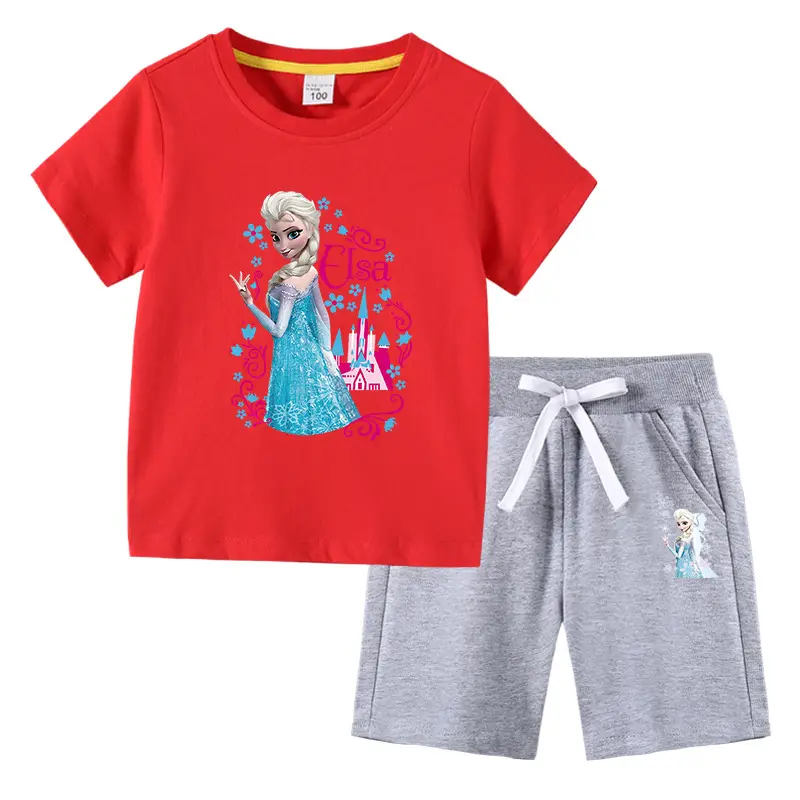 2023 Frozen Print Kids T-Shirt & Pants Set Blue Gray