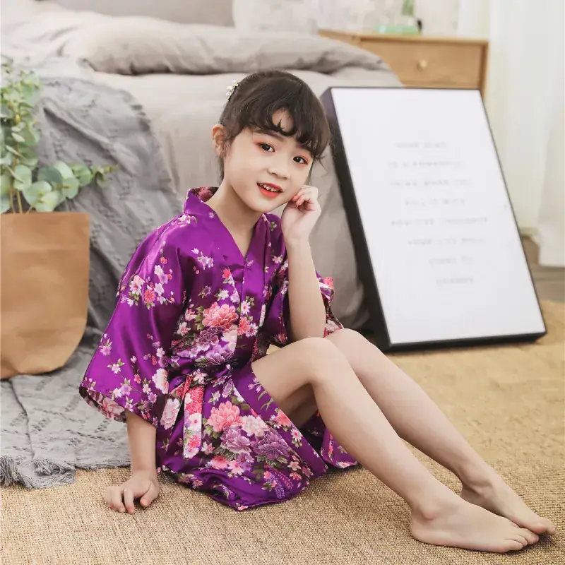 Kids Floral Silk Nightgown Pink for Girls