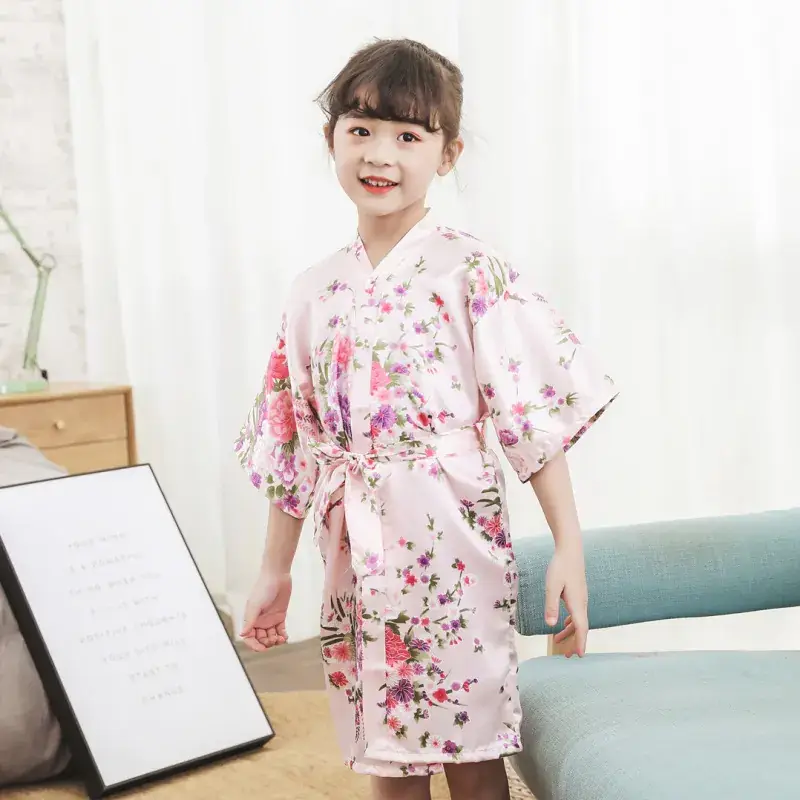 Kids Floral Silk Nightgown Pink for Girls
