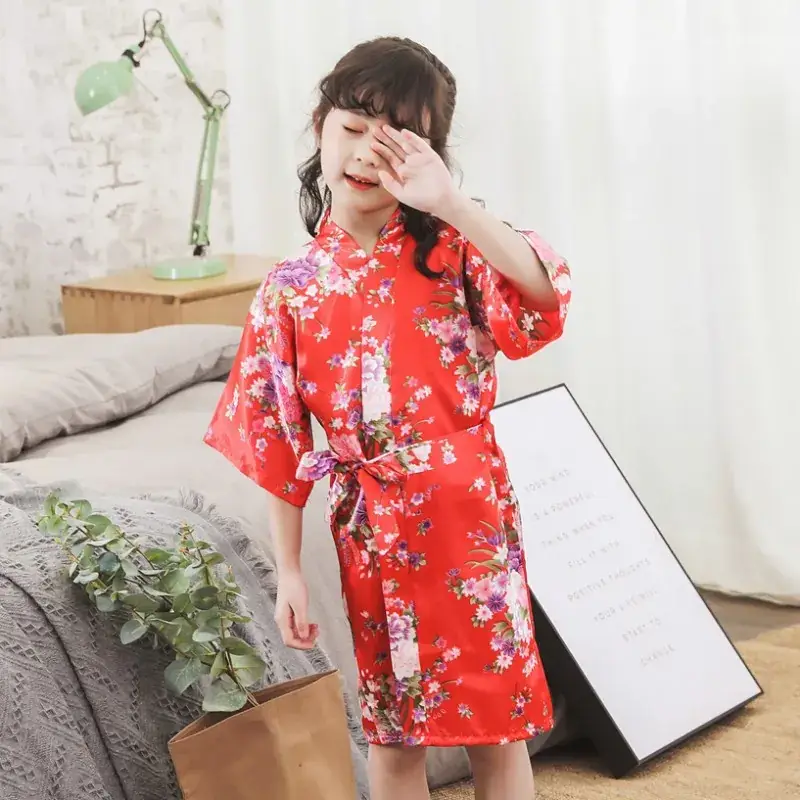 Kids Floral Silk Nightgown Pink for Girls