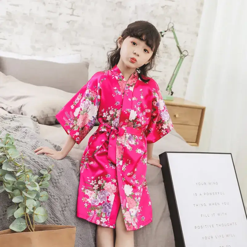 Kids Floral Silk Nightgown Pink for Girls