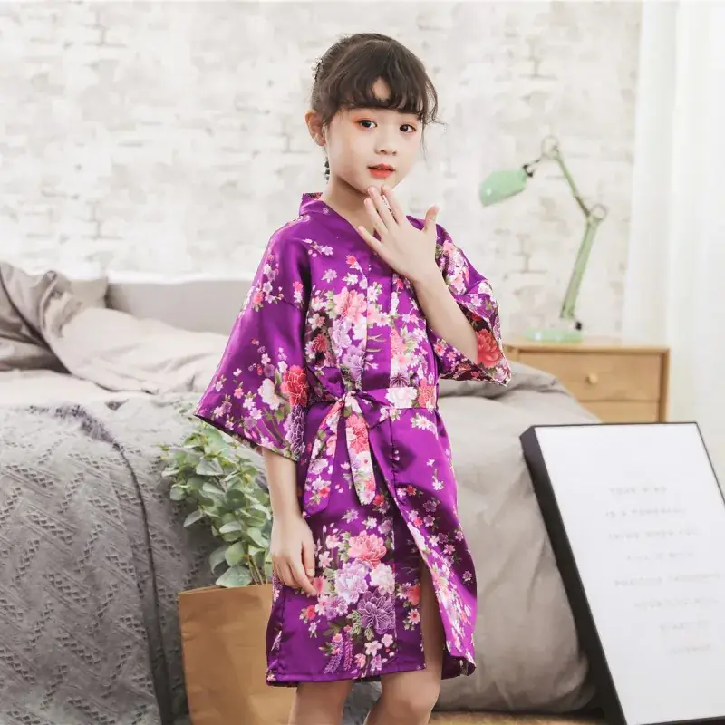 Kids Floral Silk Nightgown Pink for Girls