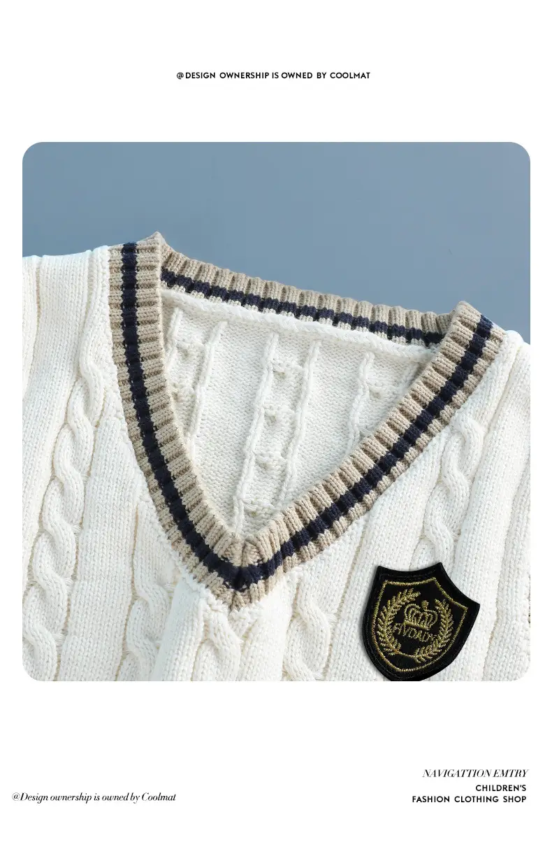 Children's Knitted V-Neck Vest Navy Blue Primary School — feature 11