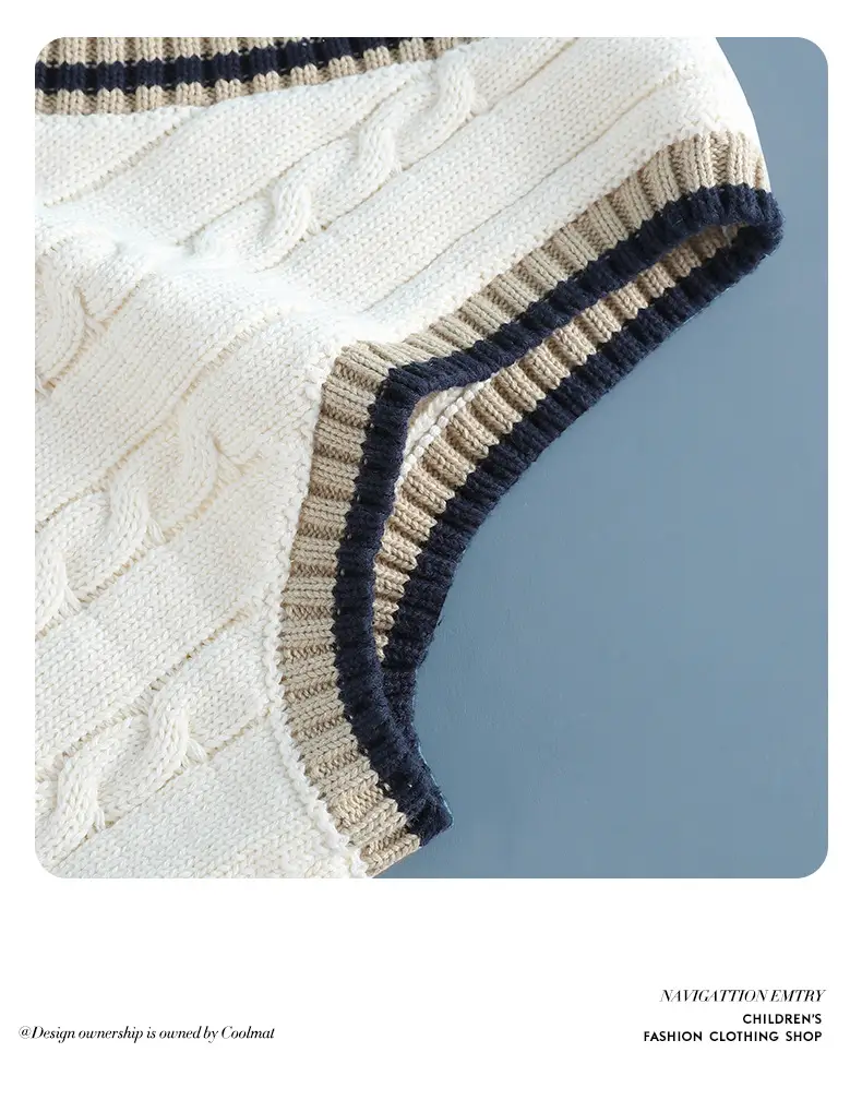 Children's Knitted V-Neck Vest Navy Blue Primary School — feature 13