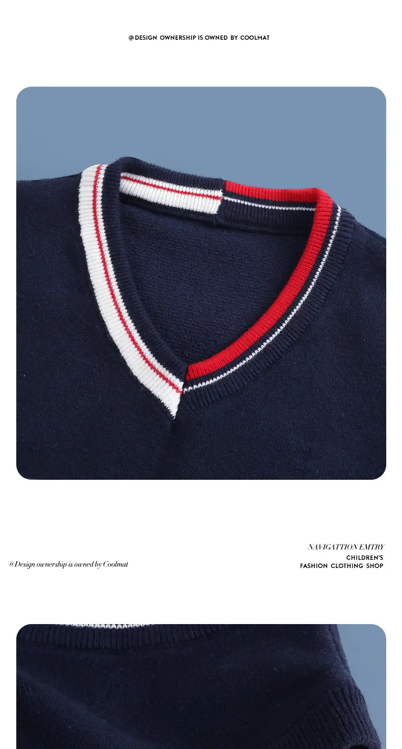Children's Knitted V-Neck Vest Navy Blue Primary School — feature 15