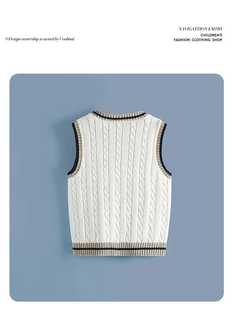 Children's Knitted V-Neck Vest Navy Blue Primary School — feature 8