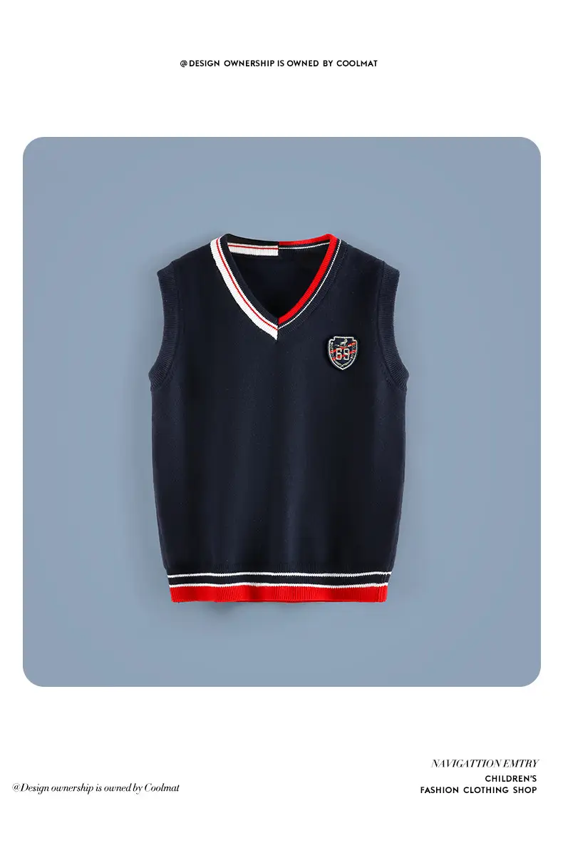 Children's Knitted V-Neck Vest Navy Blue Primary School — feature 9