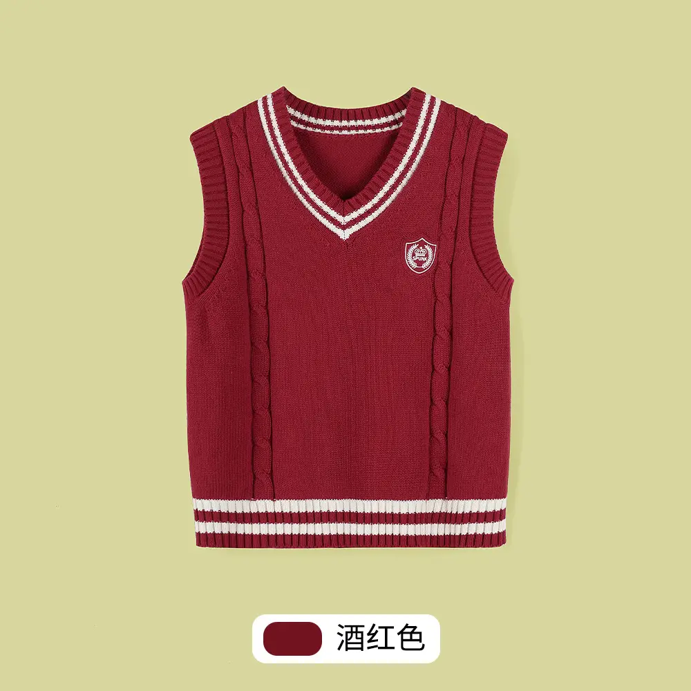 Children's Knitted V-Neck Vest Navy Blue Primary School