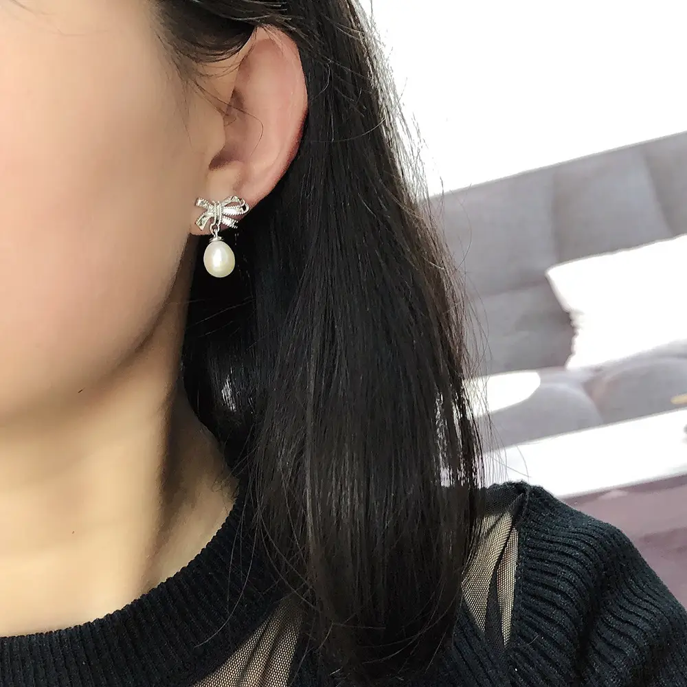 Pearl Earrings with Bow Design for Women - Image 11
