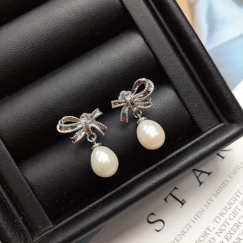Pearl Earrings with Bow Design for Women - Image 6