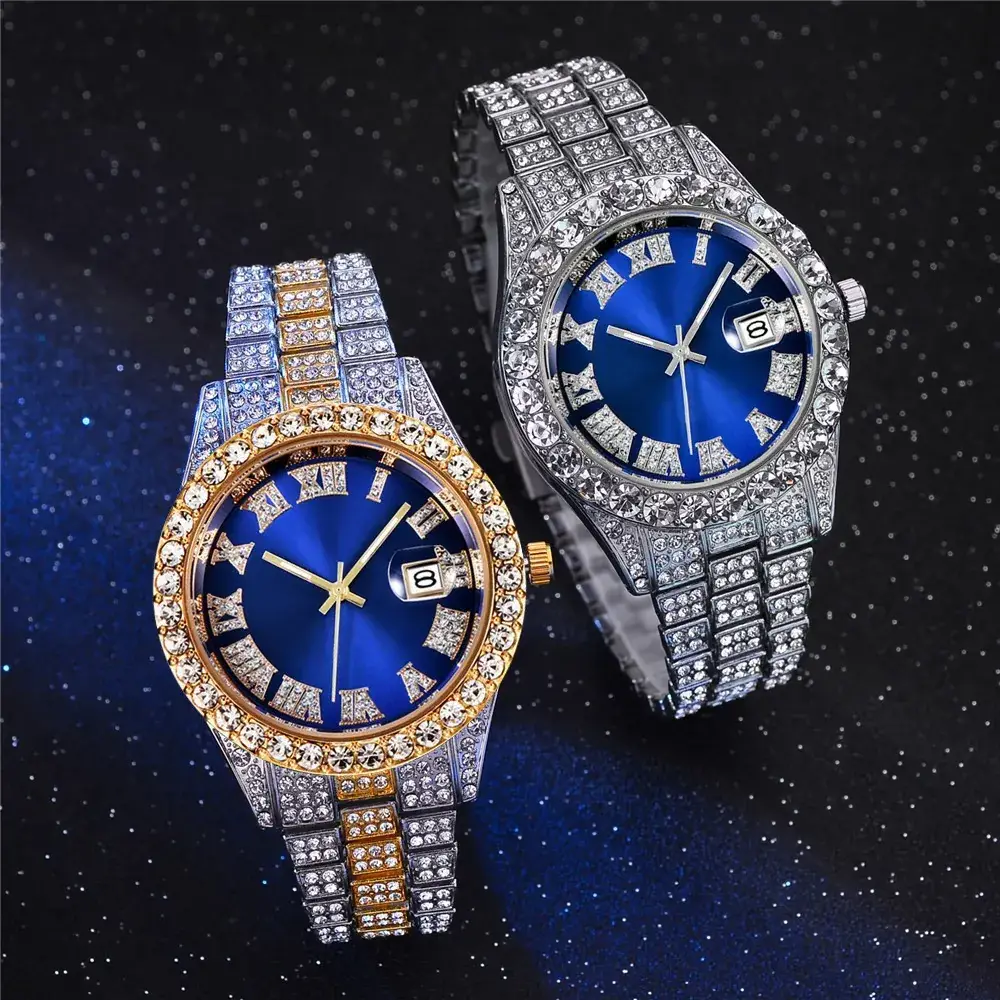 Men's Green Diamond Watch with Roman Strap & Calendar - Image 11