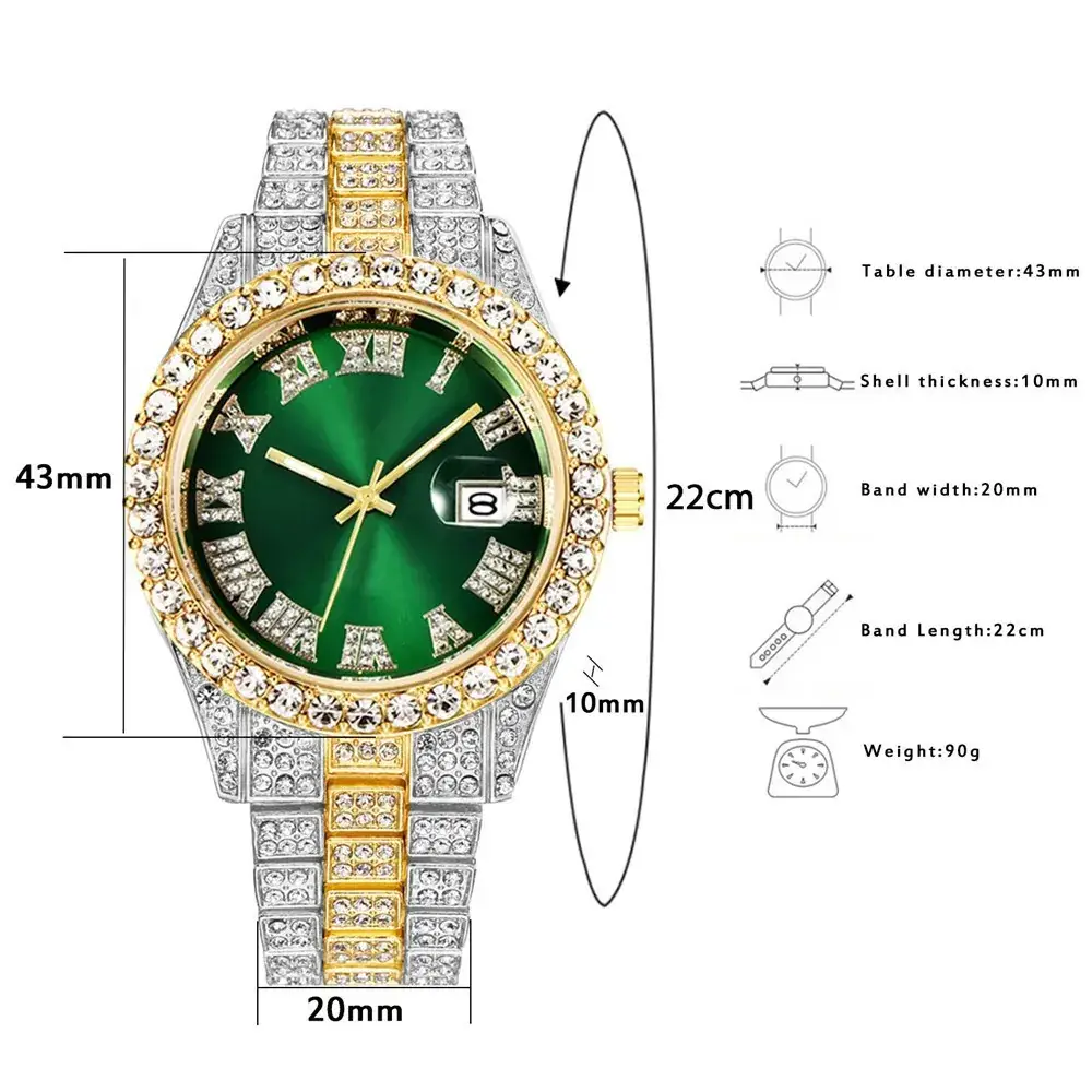 Men's Green Diamond Watch with Roman Strap & Calendar — feature 1