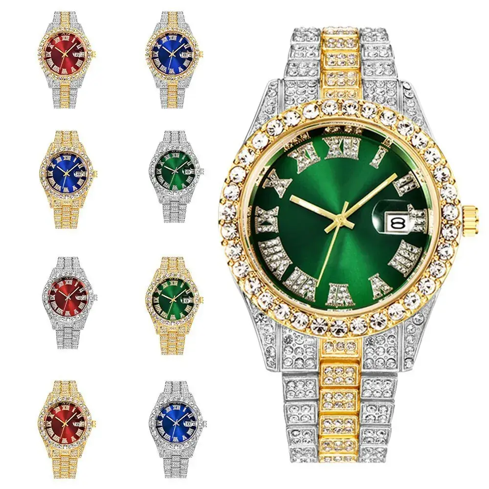 Men's Green Diamond Watch with Roman Strap & Calendar — feature 2