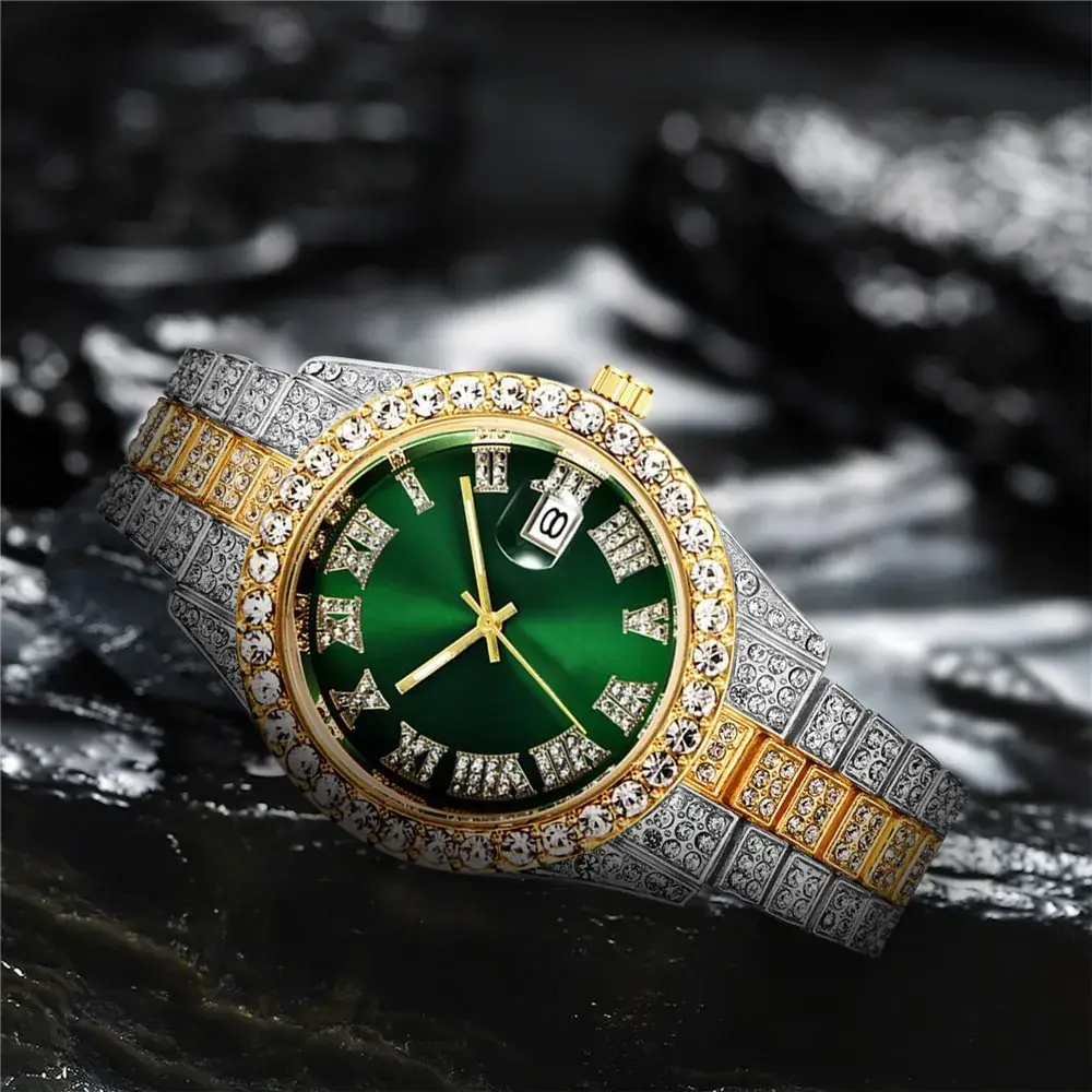 Men's Green Diamond Watch with Roman Strap & Calendar — feature 4