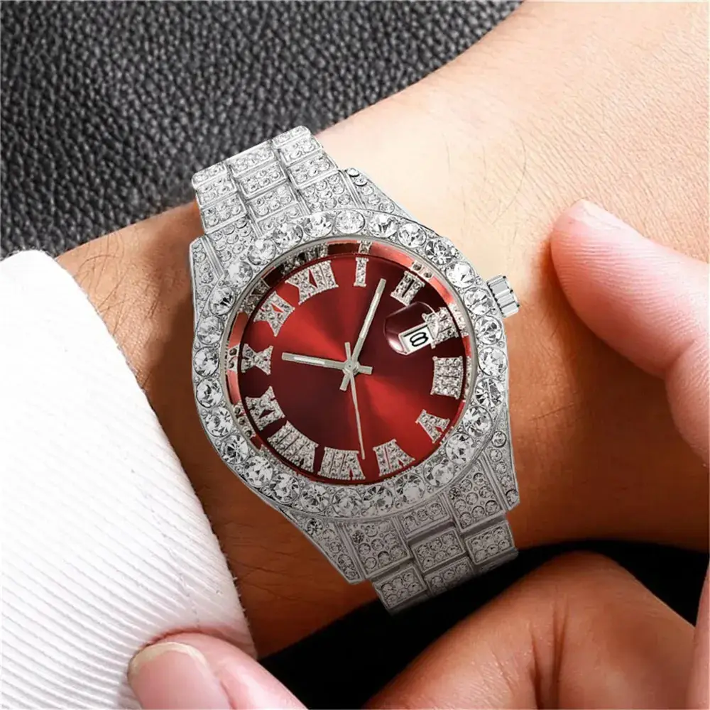 Men's Green Diamond Watch with Roman Strap & Calendar - Image 9