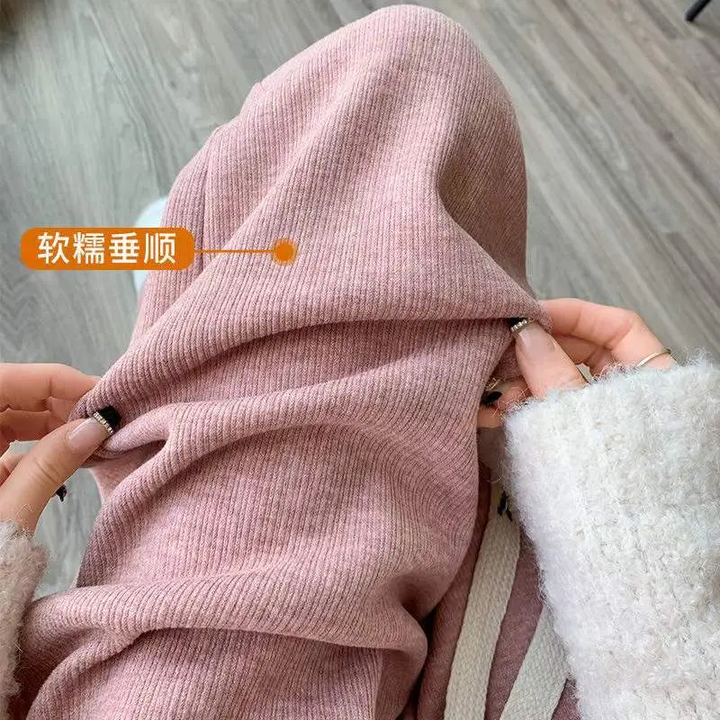 Women's Thickened Fleece Wide Leg Pants Cream Winter - Image 13