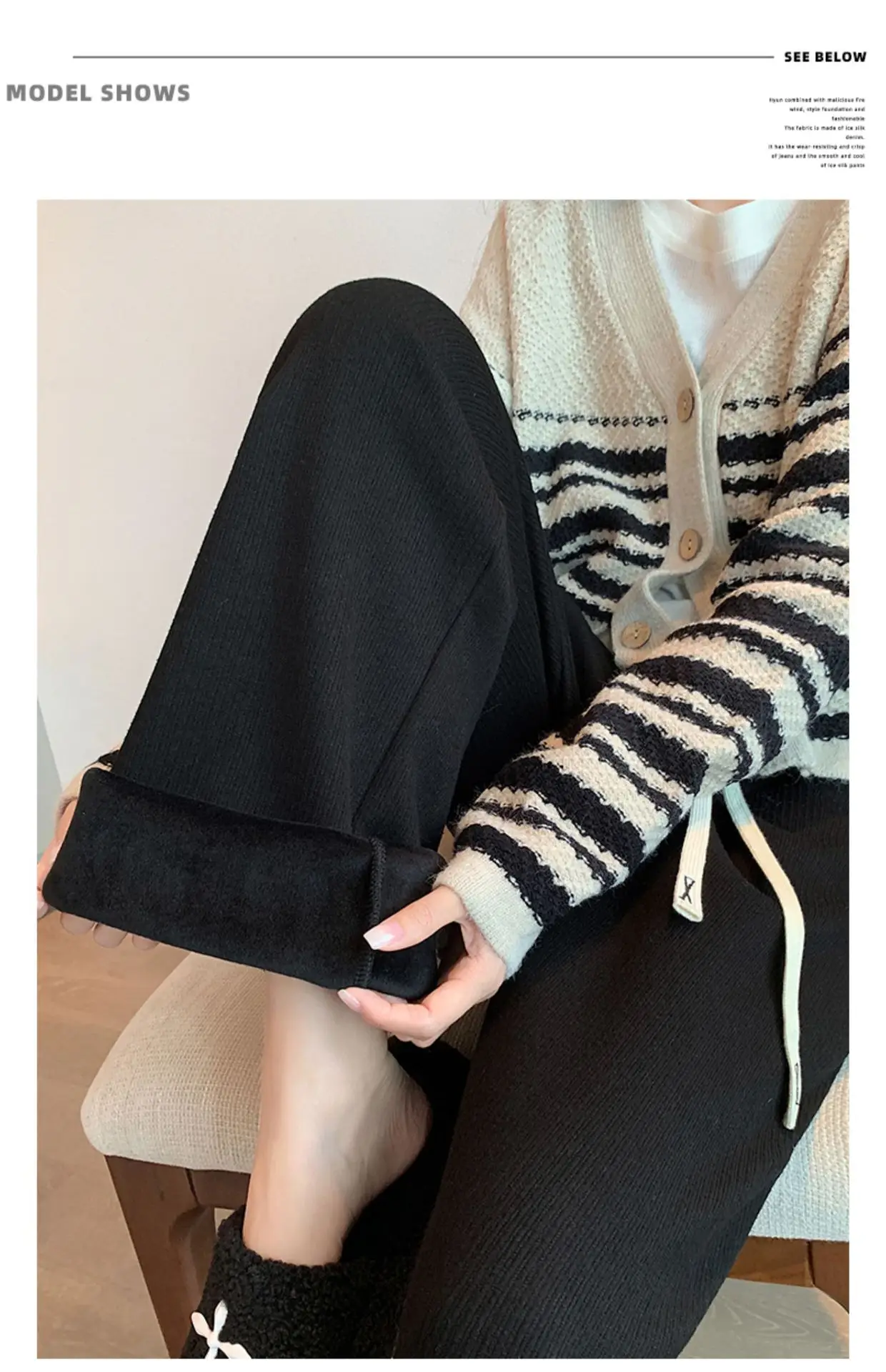 Women's Thickened Fleece Wide Leg Pants Cream Winter — feature 16