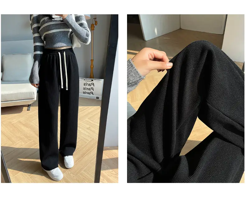 Women's Thickened Fleece Wide Leg Pants Cream Winter — feature 21