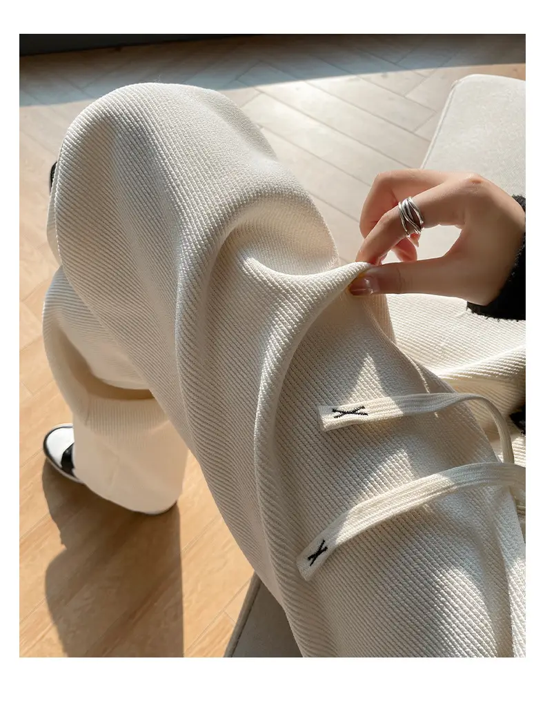 Women's Thickened Fleece Wide Leg Pants Cream Winter — feature 22