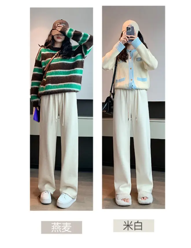 Women's Thickened Fleece Wide Leg Pants Cream Winter — feature 8