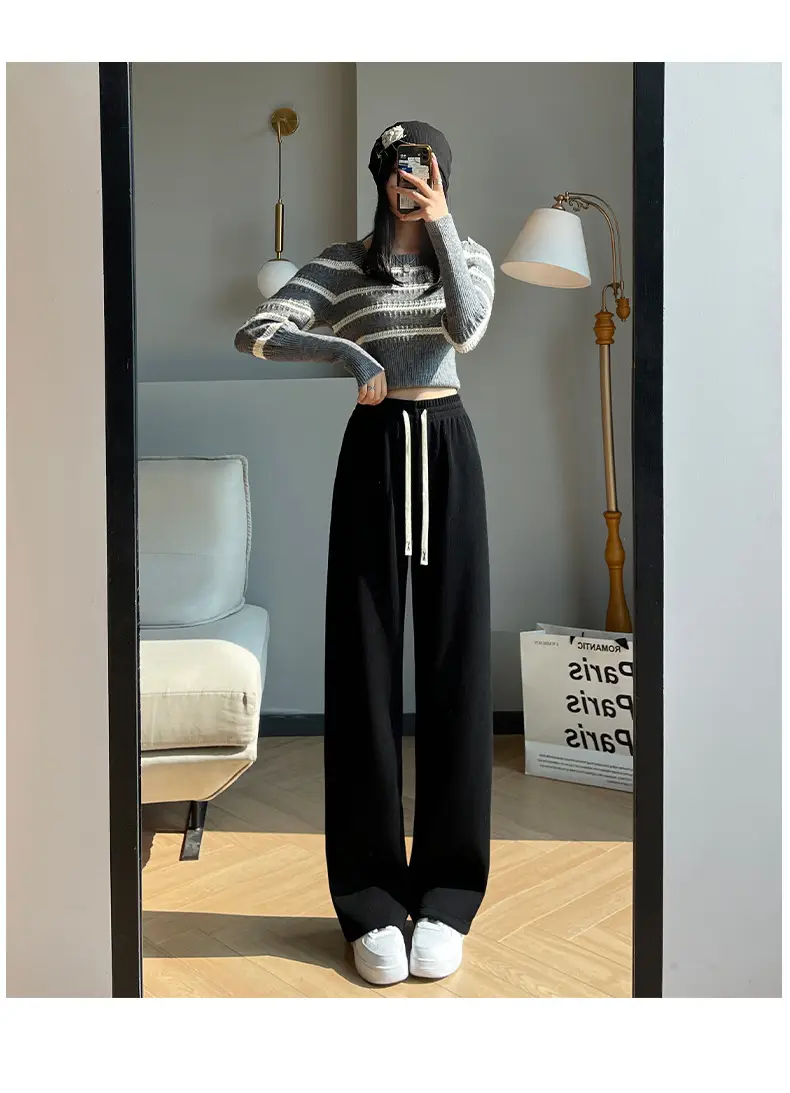Women's Thickened Fleece Wide Leg Pants Cream Winter - Image 7
