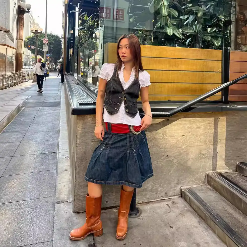 European American Slim Denim Vest Women
