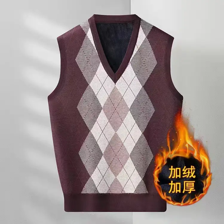 Men Velvet V Neck Quilted Vest Gray Thickened