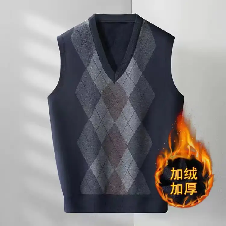 Men Velvet V Neck Quilted Vest Gray Thickened