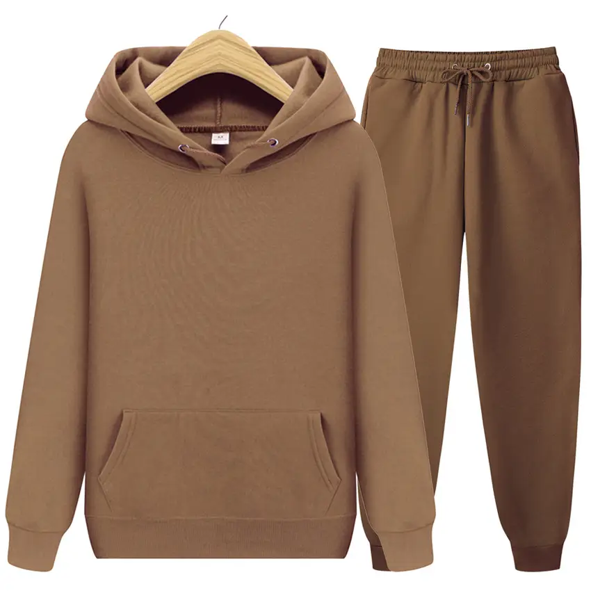 2023 new European size solid color cross-border pullover sweater sports suit sweater suit fleece men's hoodie - Image 17