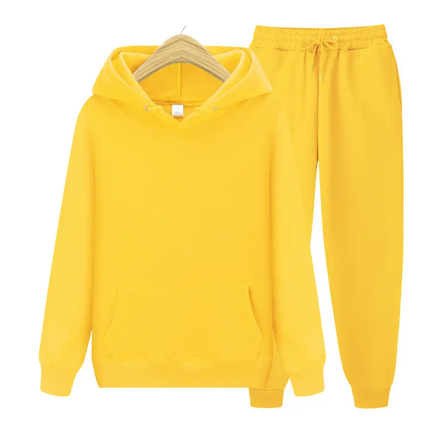 2023 new European size solid color cross-border pullover sweater sports suit sweater suit fleece men's hoodie — feature 15