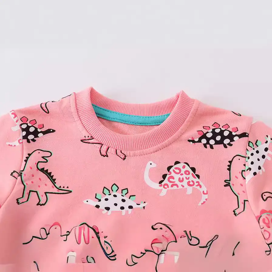 Children's Pink Dinosaur Cotton Sweater Round Neck - Image 2