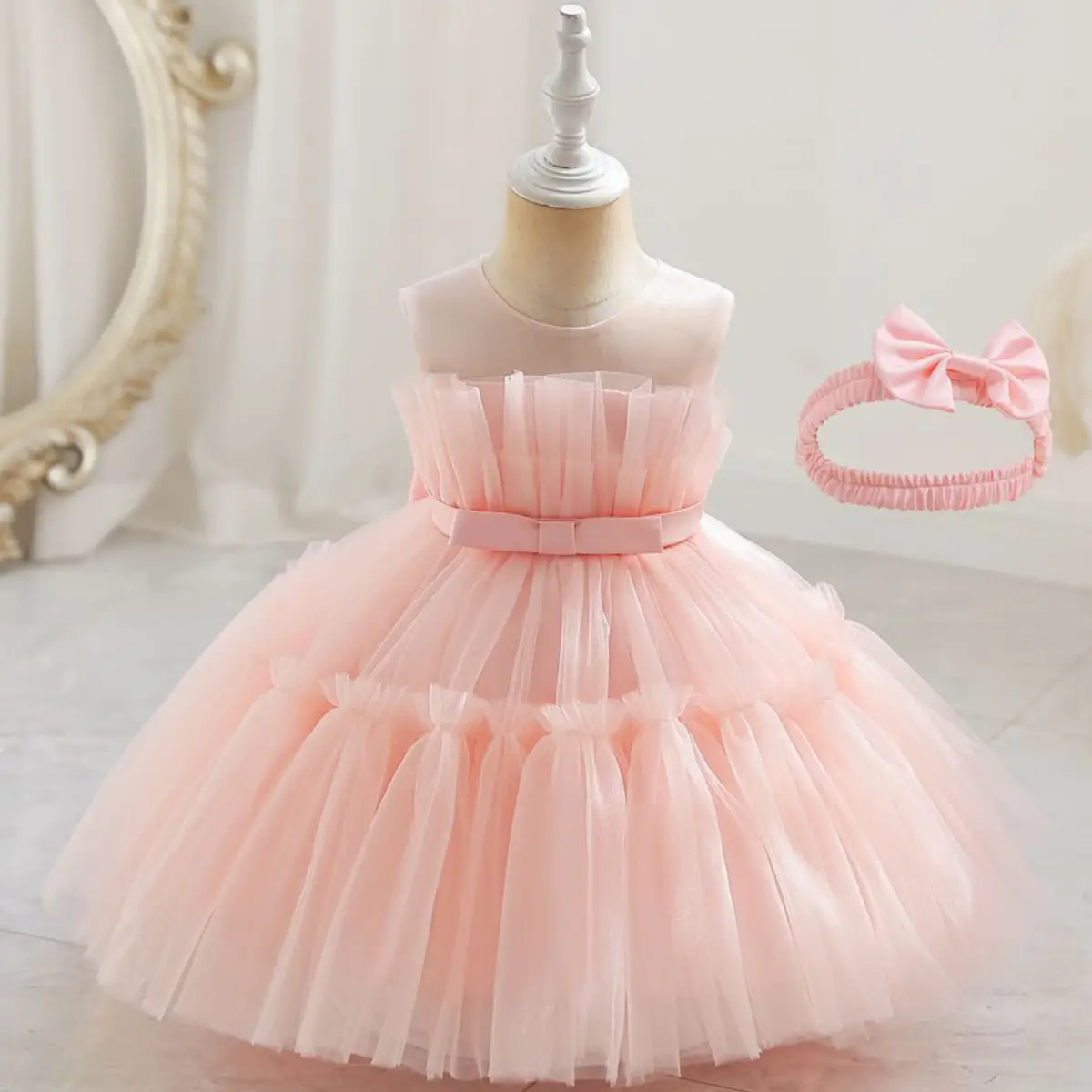 Red Sleeveless Mesh Tulle Dress for Girls 1-2Yr - Image 5