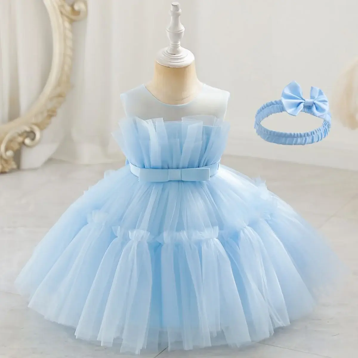 Red Sleeveless Mesh Tulle Dress for Girls 1-2Yr — feature 10