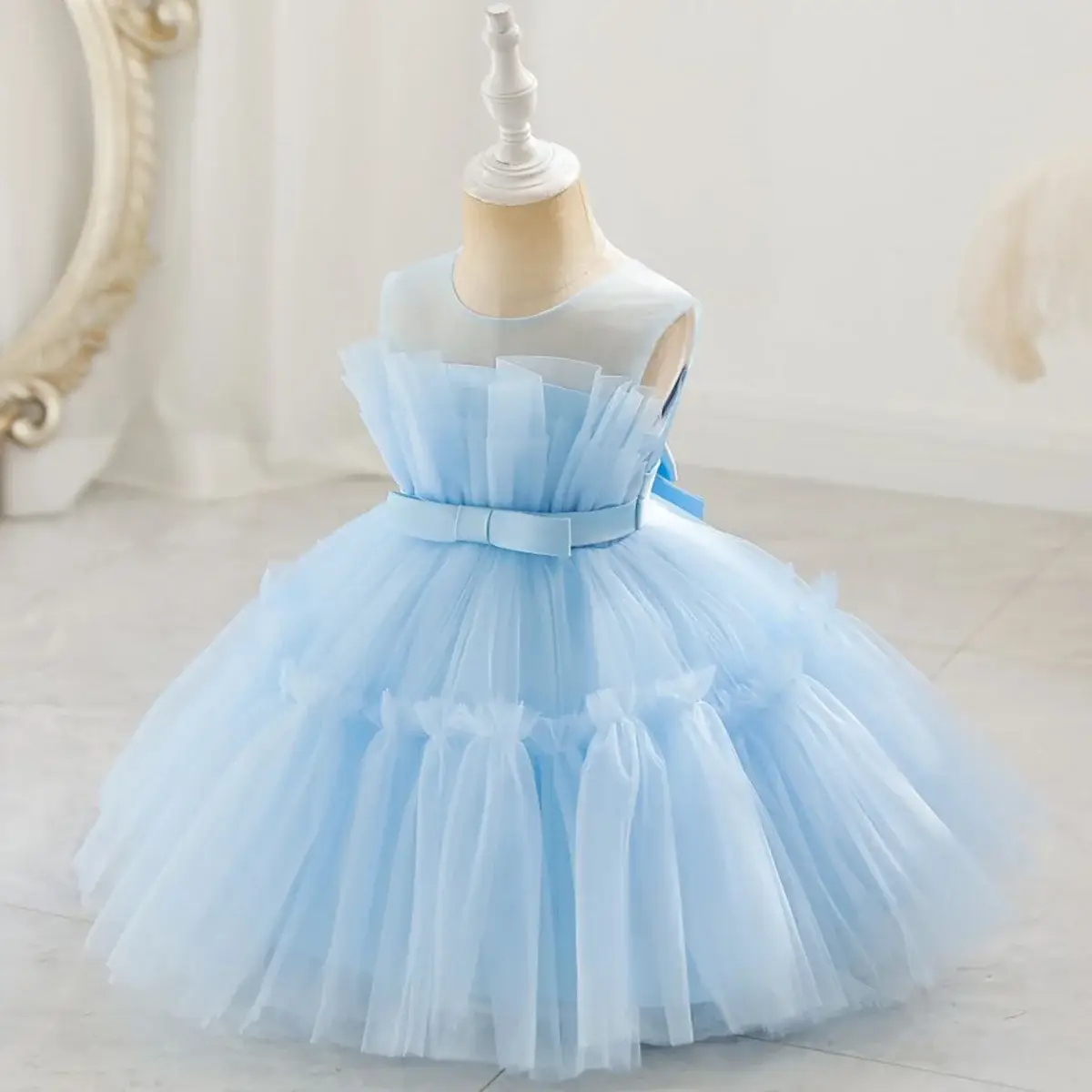 Red Sleeveless Mesh Tulle Dress for Girls 1-2Yr — feature 11