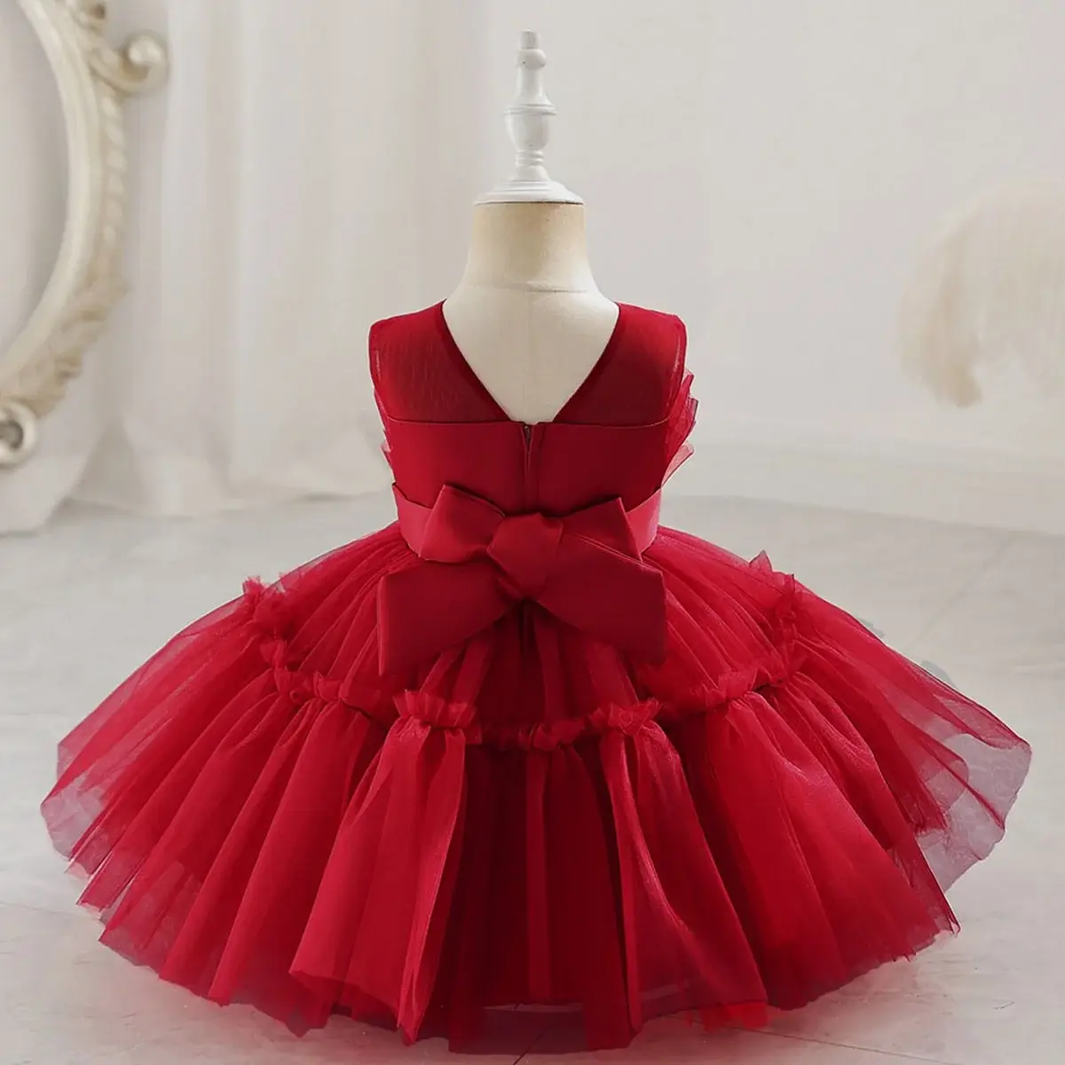 Red Sleeveless Mesh Tulle Dress for Girls 1-2Yr — feature 15