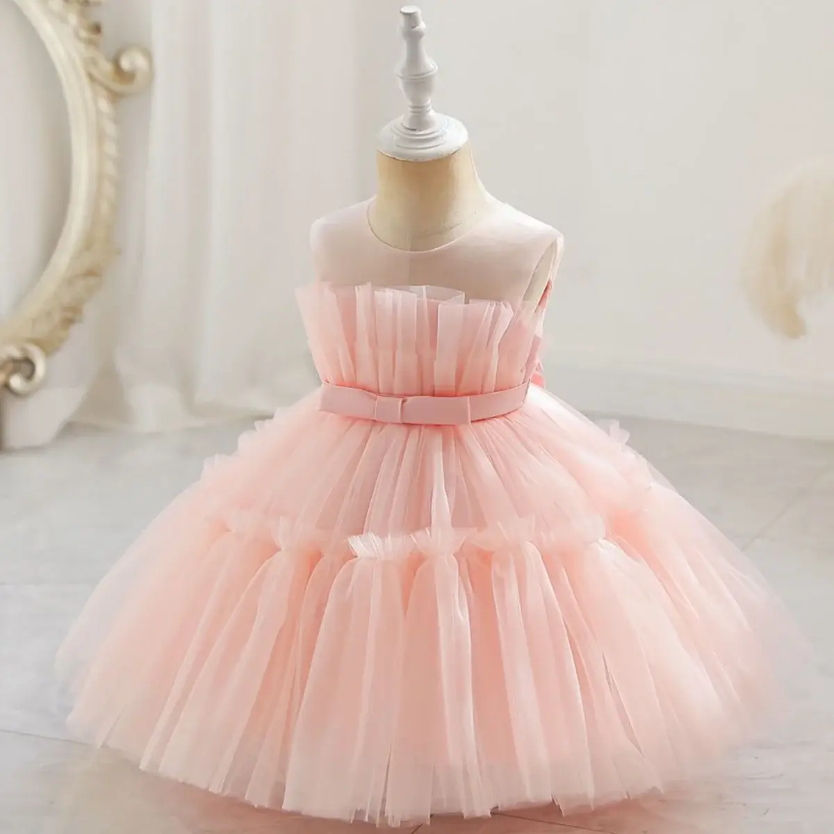 Red Sleeveless Mesh Tulle Dress for Girls 1-2Yr — feature 8