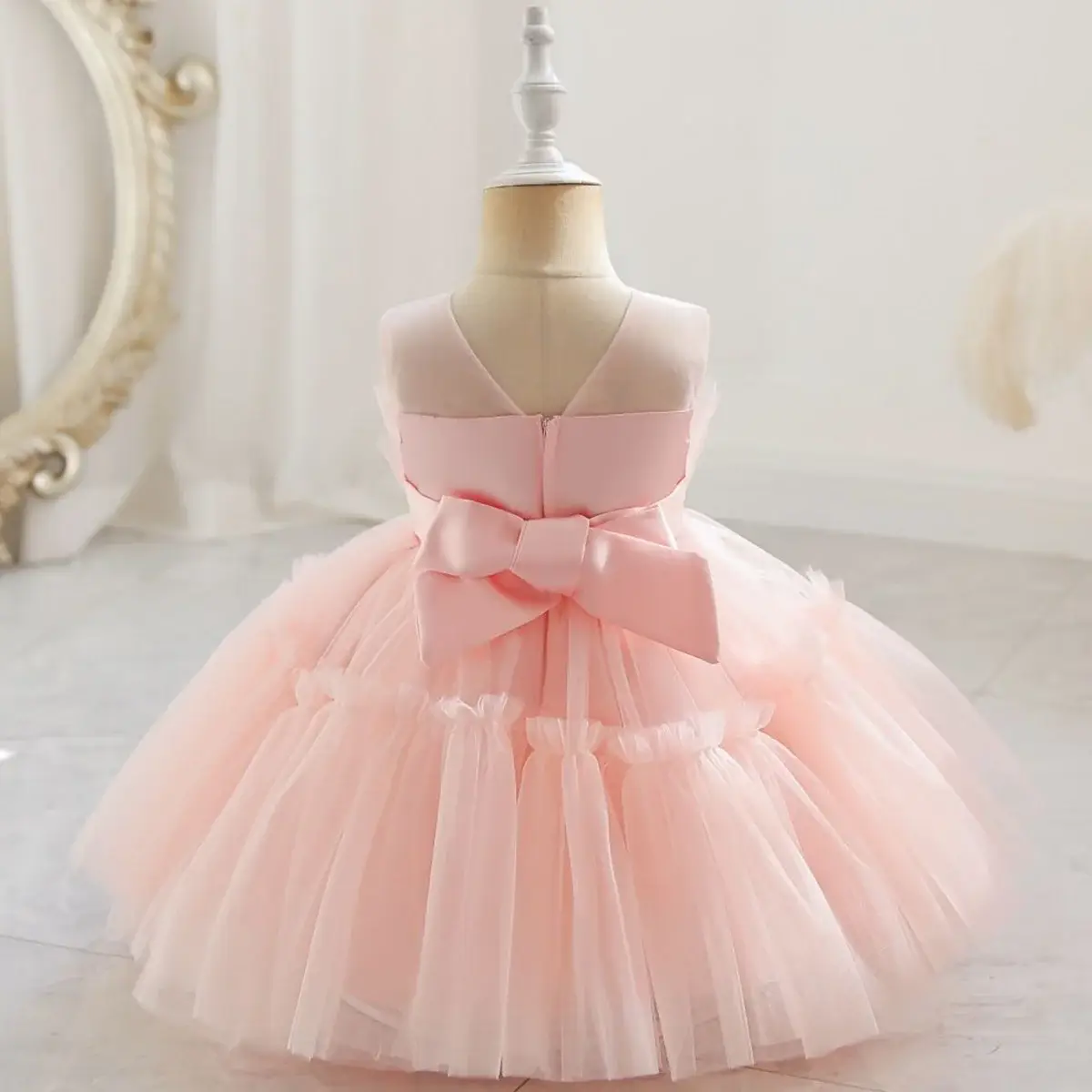 Red Sleeveless Mesh Tulle Dress for Girls 1-2Yr — feature 9