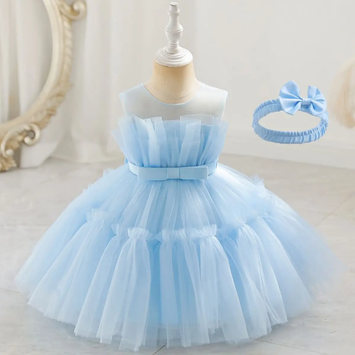 Red Sleeveless Mesh Tulle Dress for Girls 1-2Yr - Image 2