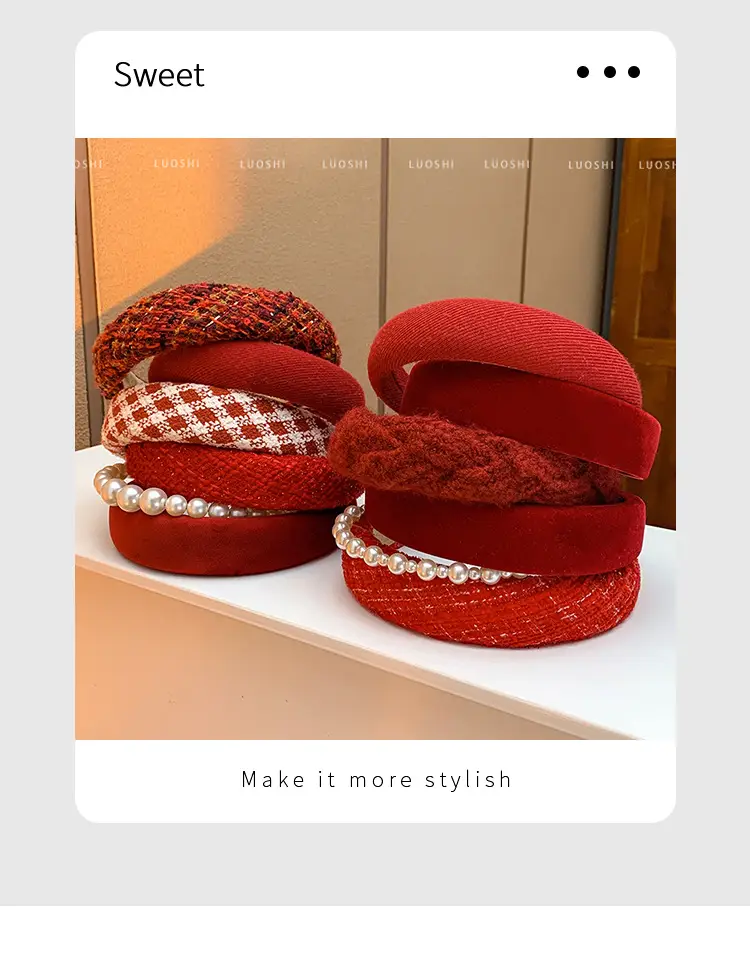 Red Velvet Pressure Headband for Women High Skull Design — feature 1