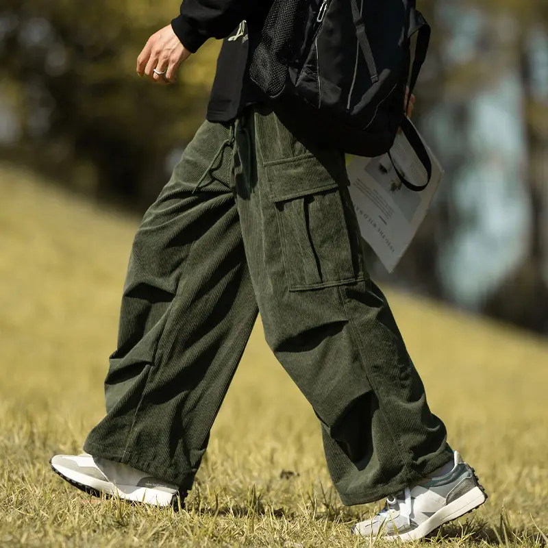 Men's Green Thick-Waist Wide-leg Casual Pants - Image 11