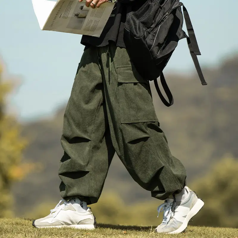Men's Green Thick-Waist Wide-leg Casual Pants - Image 14