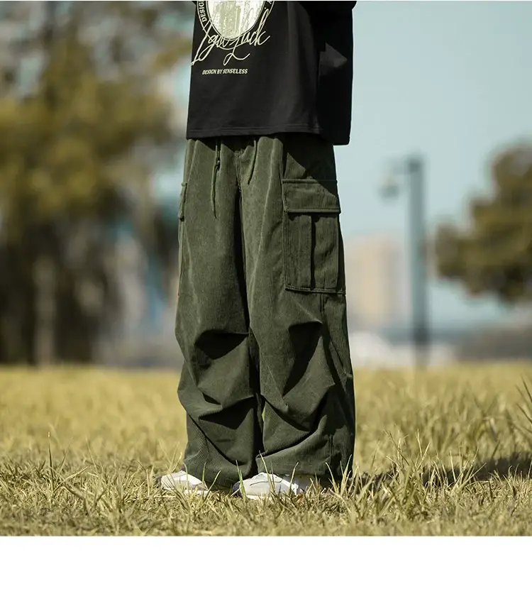 Men's Green Thick-Waist Wide-leg Casual Pants — feature 25